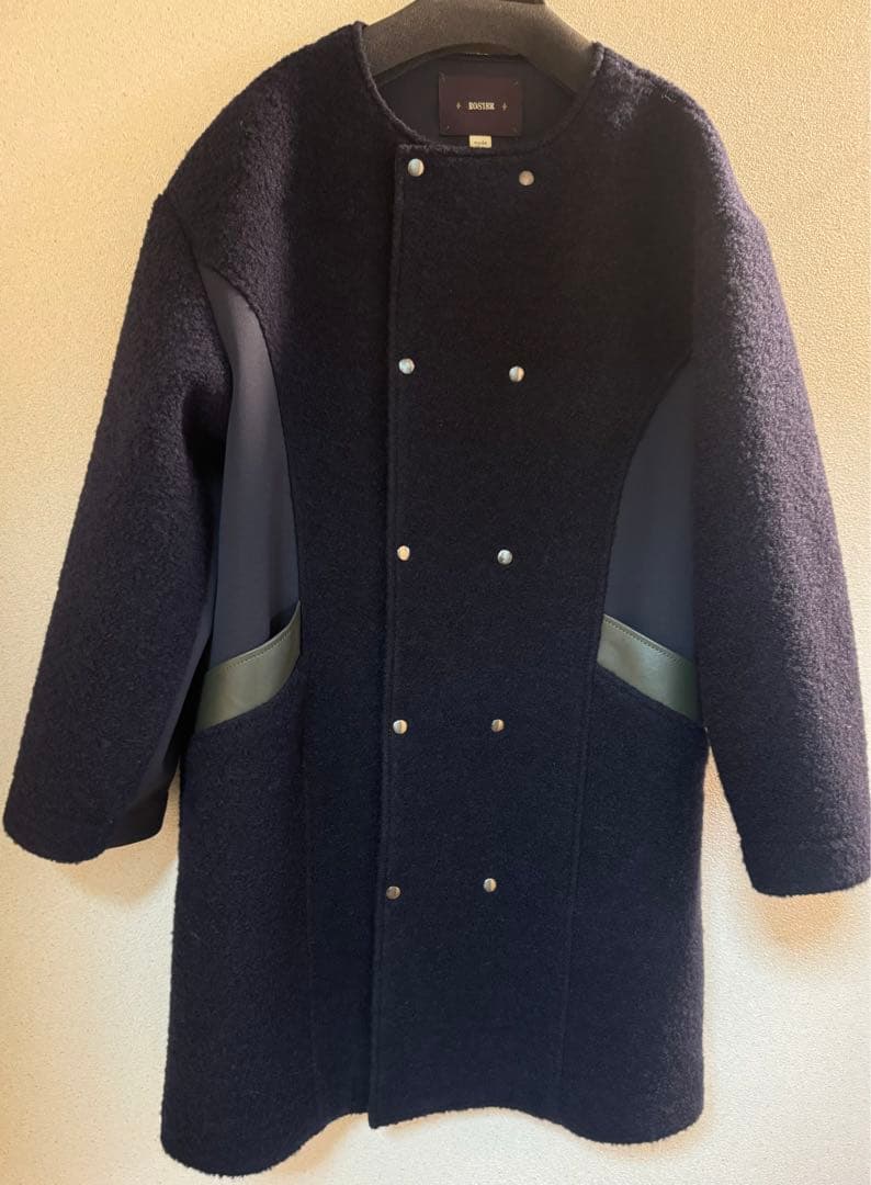 ❗️今だけ値下げ❗️ロジェの軽量ノーカラーダブル前コート／ネイビー