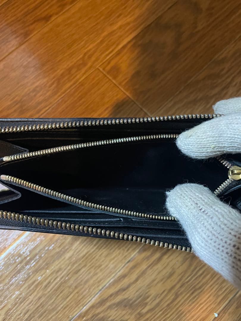 Louis Vuitton ブラックレザー長財布　モノグラム　アンプラント