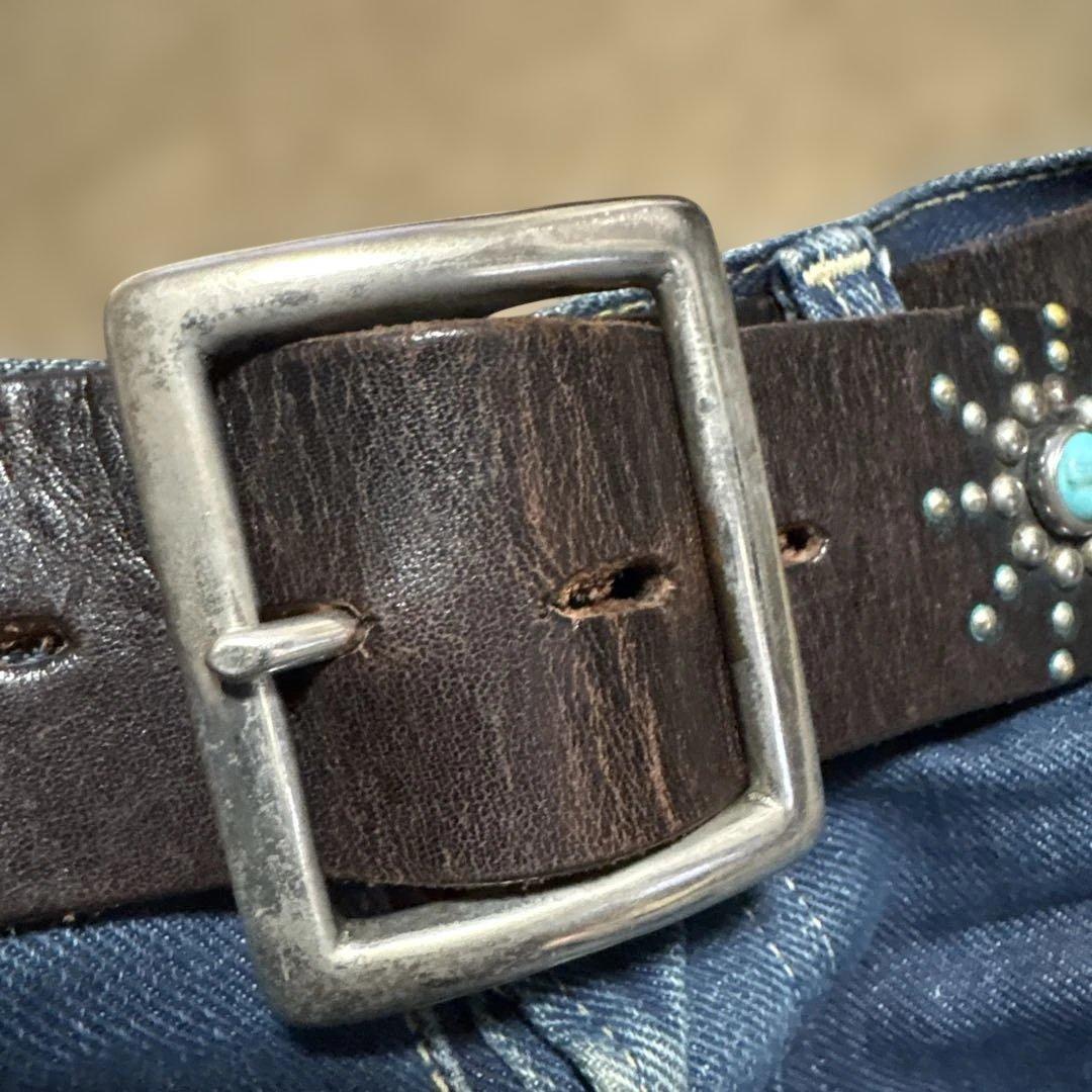 32inch ターコイズ　HTC レザースタッズベルト　エンドオンリー