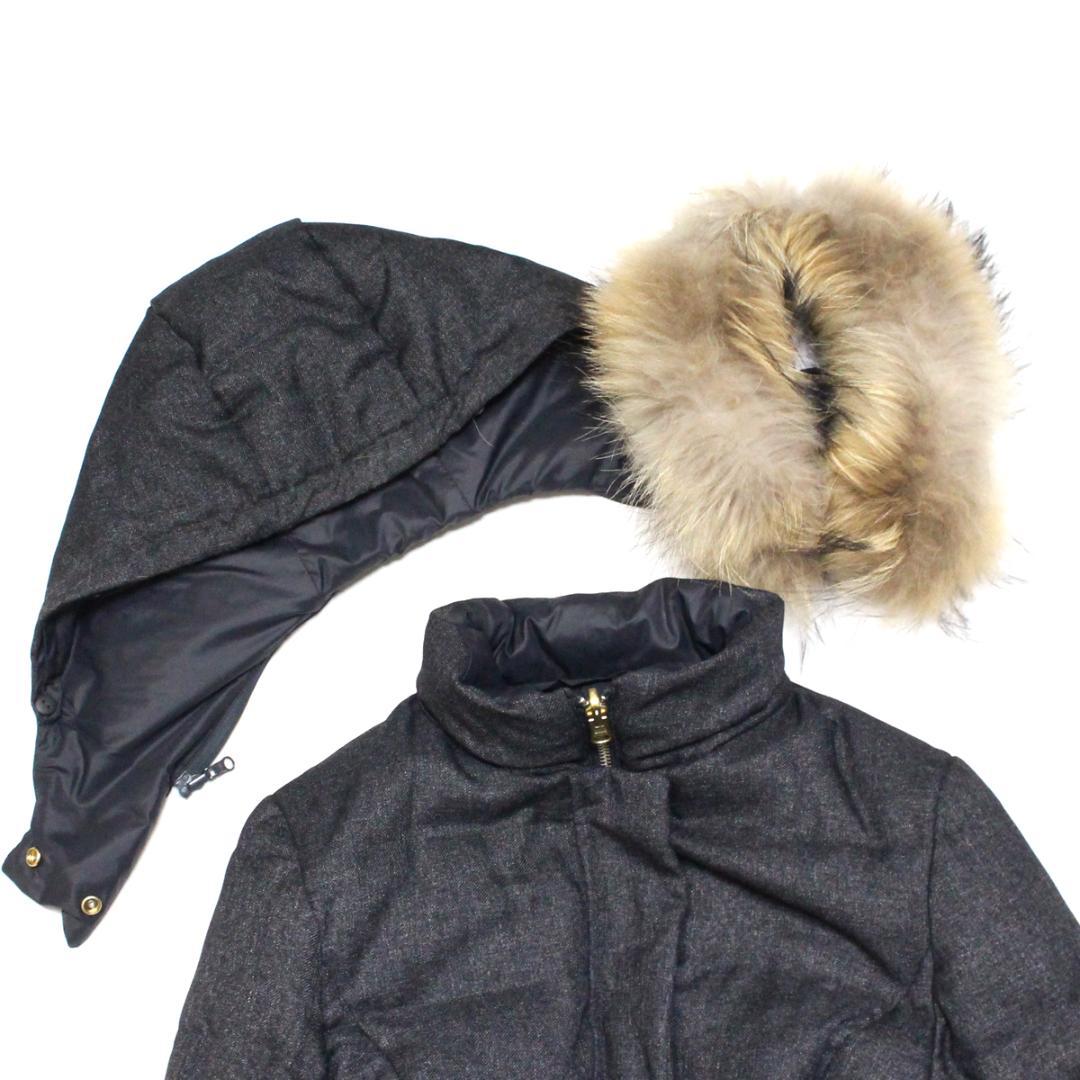 美品 組曲 ファー フード付き リバーシブル ダウン コート 2 グレー