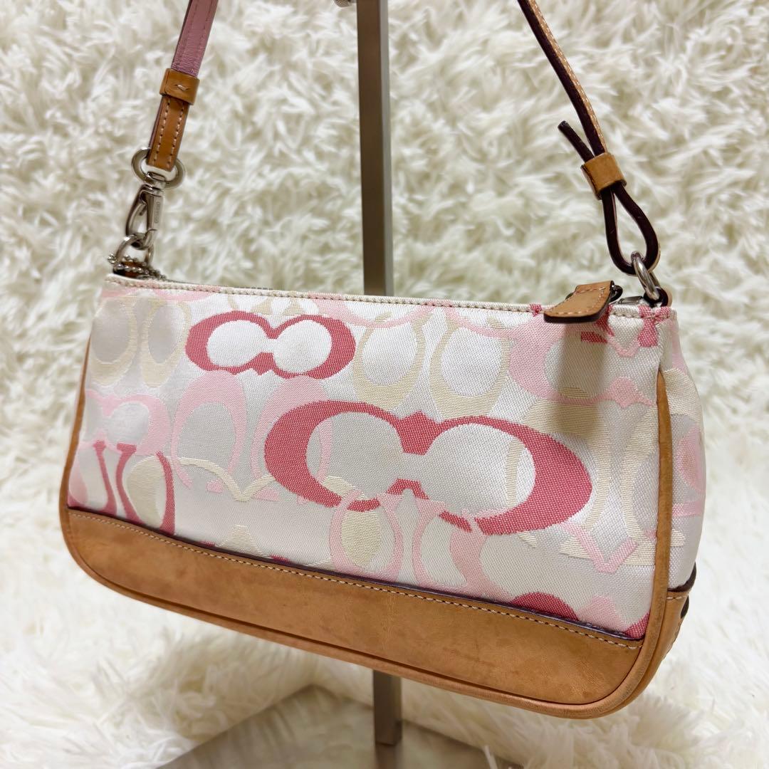 コーチ アクセサリーポーチ　ワンショルダーバッグ ピンク ベージュ　7027