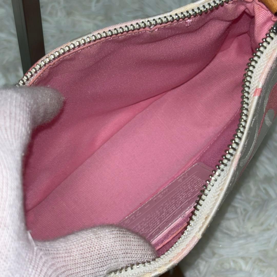 コーチ アクセサリーポーチ　ワンショルダーバッグ ピンク ベージュ　7027