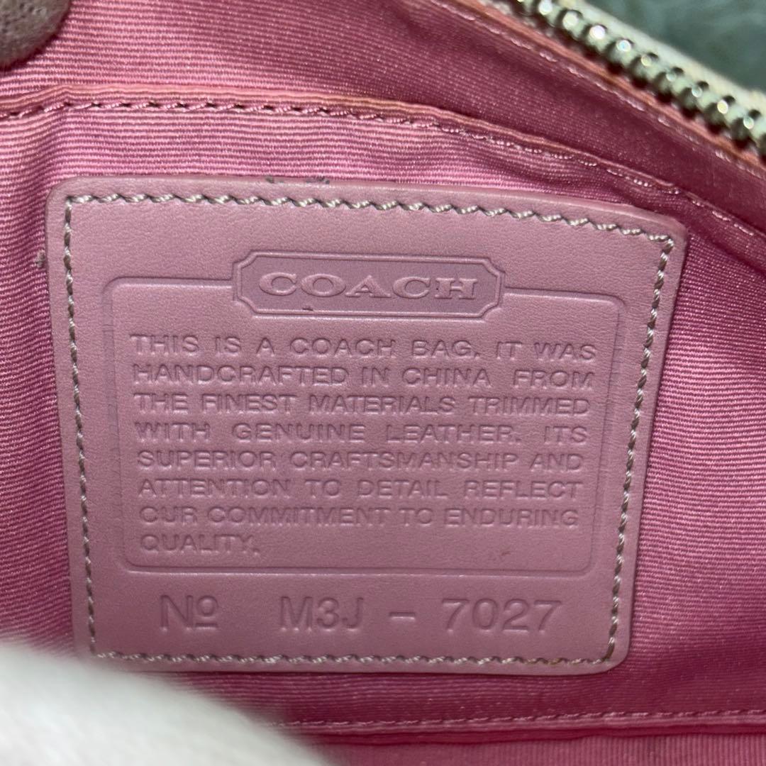 コーチ アクセサリーポーチ　ワンショルダーバッグ ピンク ベージュ　7027