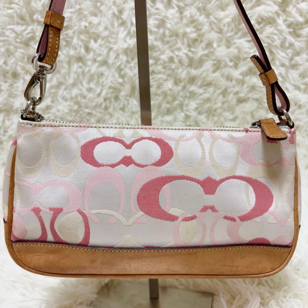コーチ アクセサリーポーチ　ワンショルダーバッグ ピンク ベージュ　7027