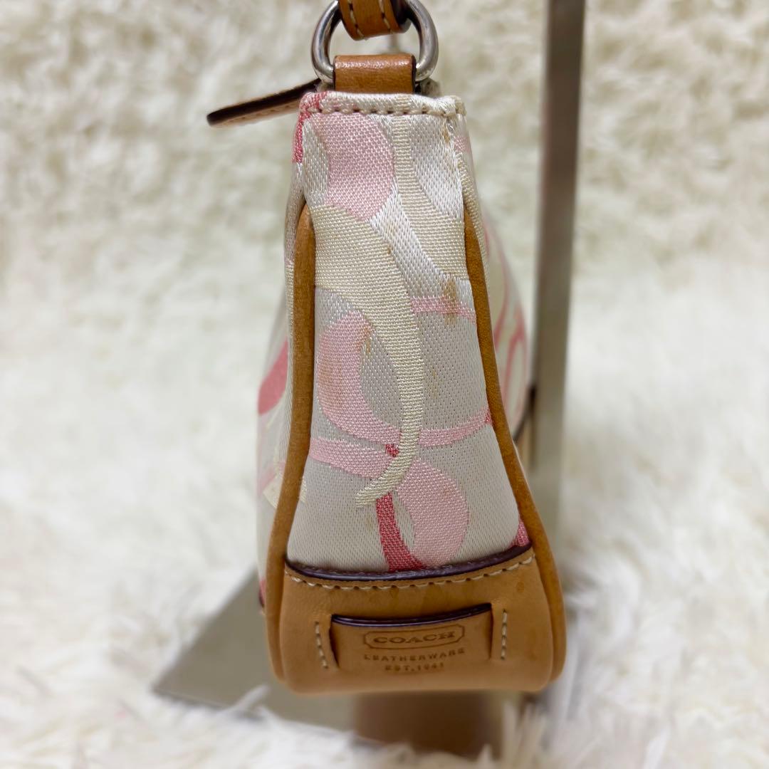 コーチ アクセサリーポーチ　ワンショルダーバッグ ピンク ベージュ　7027