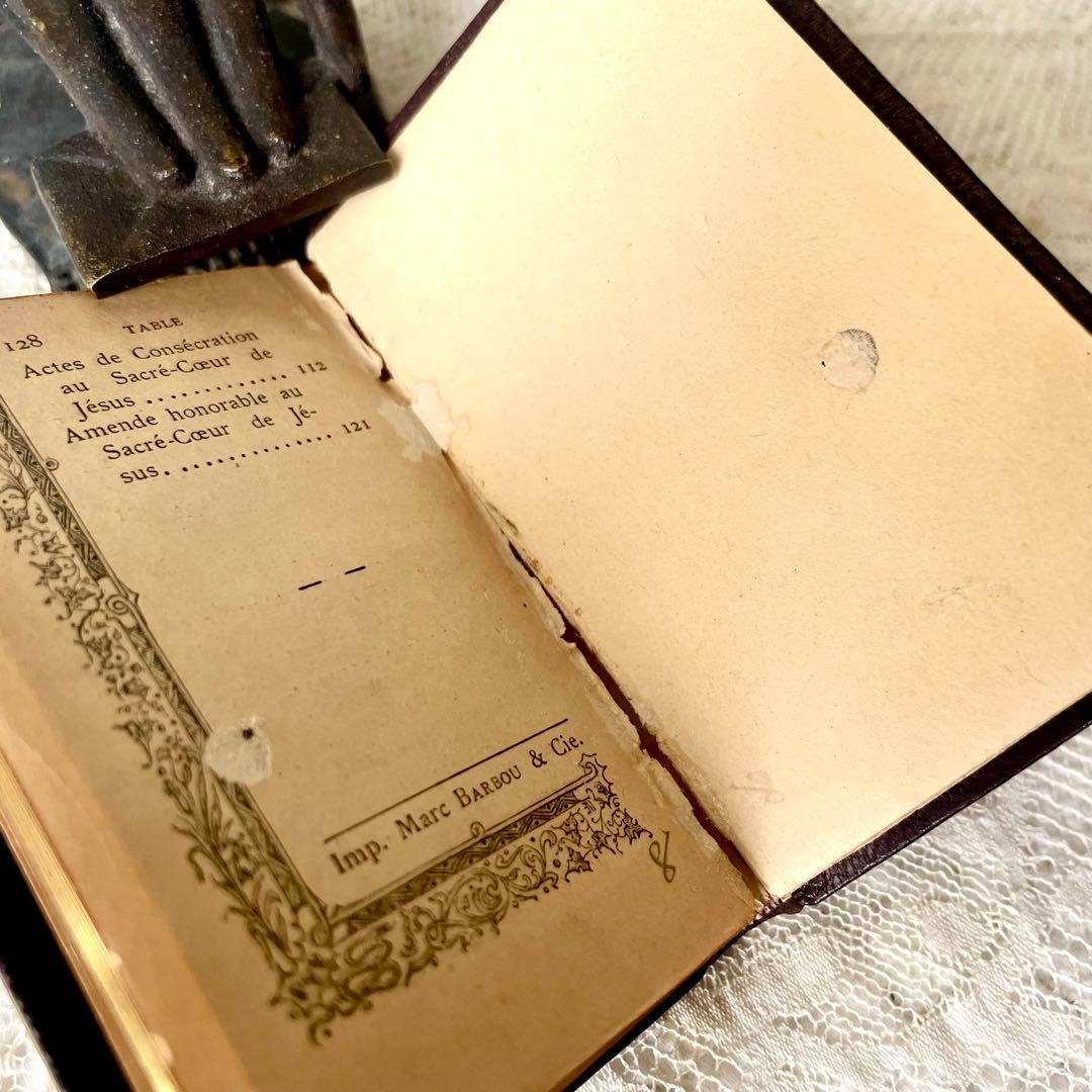 19世紀の小さな本　1892年　ミニブック　レザー金彩祈祷書フランスアンティーク