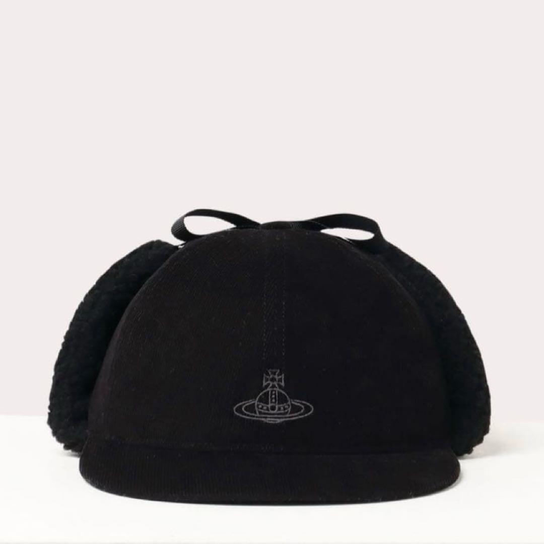 ヴィヴィアンウエストウッド コーデュロイ×ボア フラップキャップ ブラック