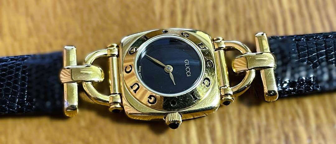 GUCCI 6300L ホースビット GP/レザー クォーツ 腕時計 稼働・箱付