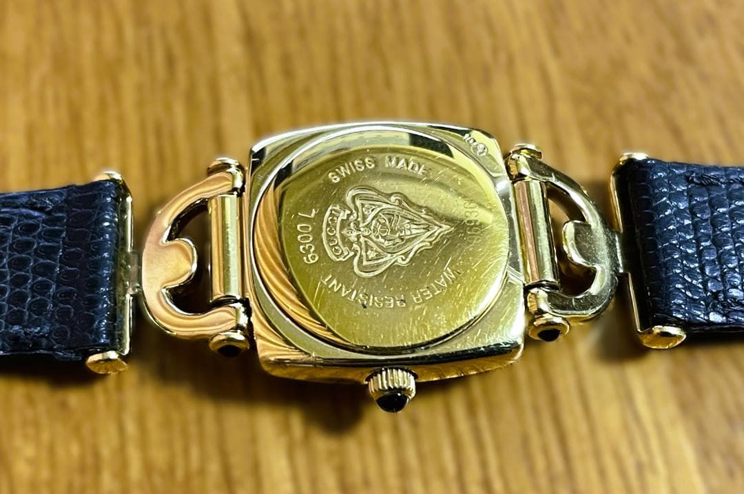 GUCCI 6300L ホースビット GP/レザー クォーツ 腕時計 稼働・箱付
