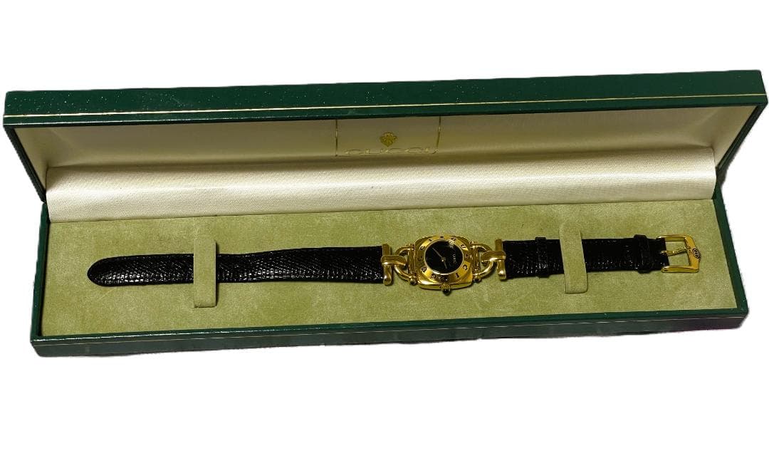 GUCCI 6300L ホースビット GP/レザー クォーツ 腕時計 稼働・箱付
