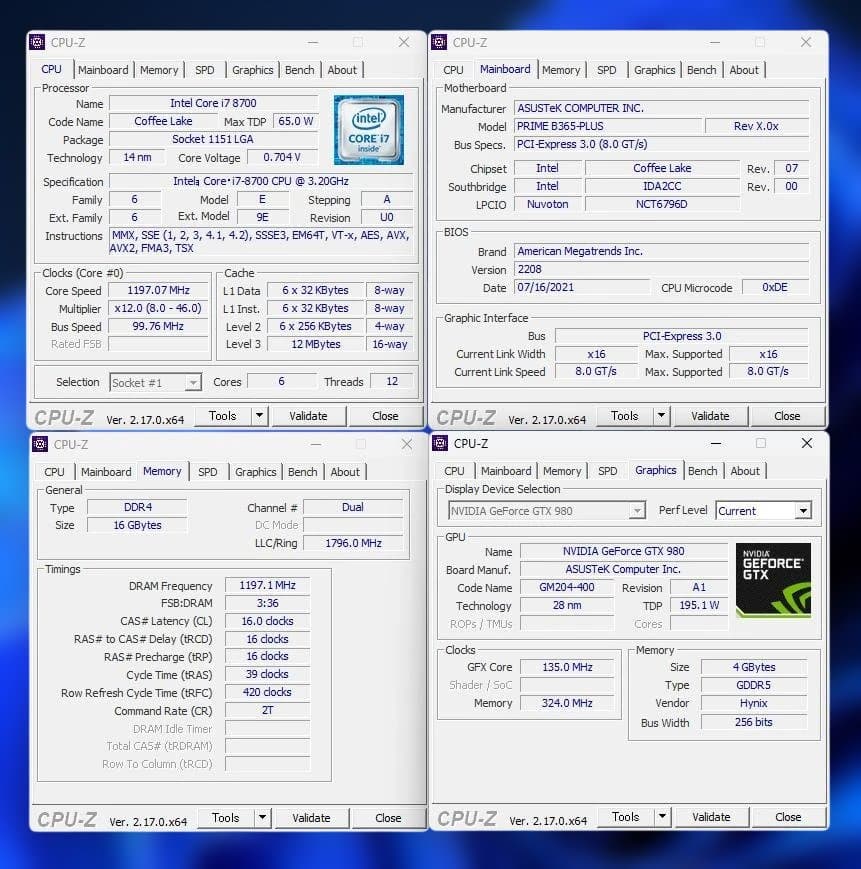 自作ゲーミングPC core i7-8700 16Gb GTX-980