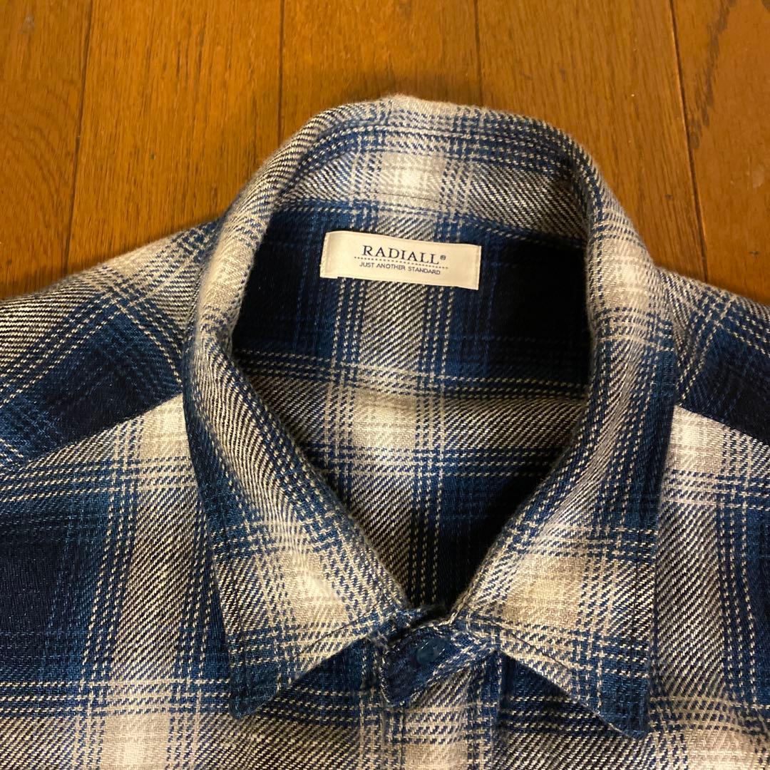 RADIALL ネイビー ホワイトチェック 長袖シャツ