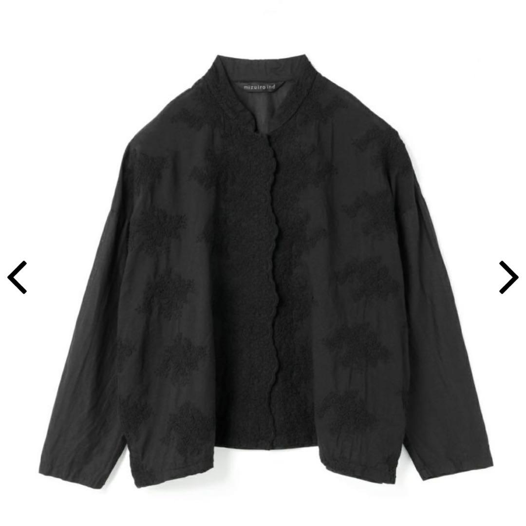 ミズイロインド　mizuiro ind レーススタンドカラーワイドシャツ 黒