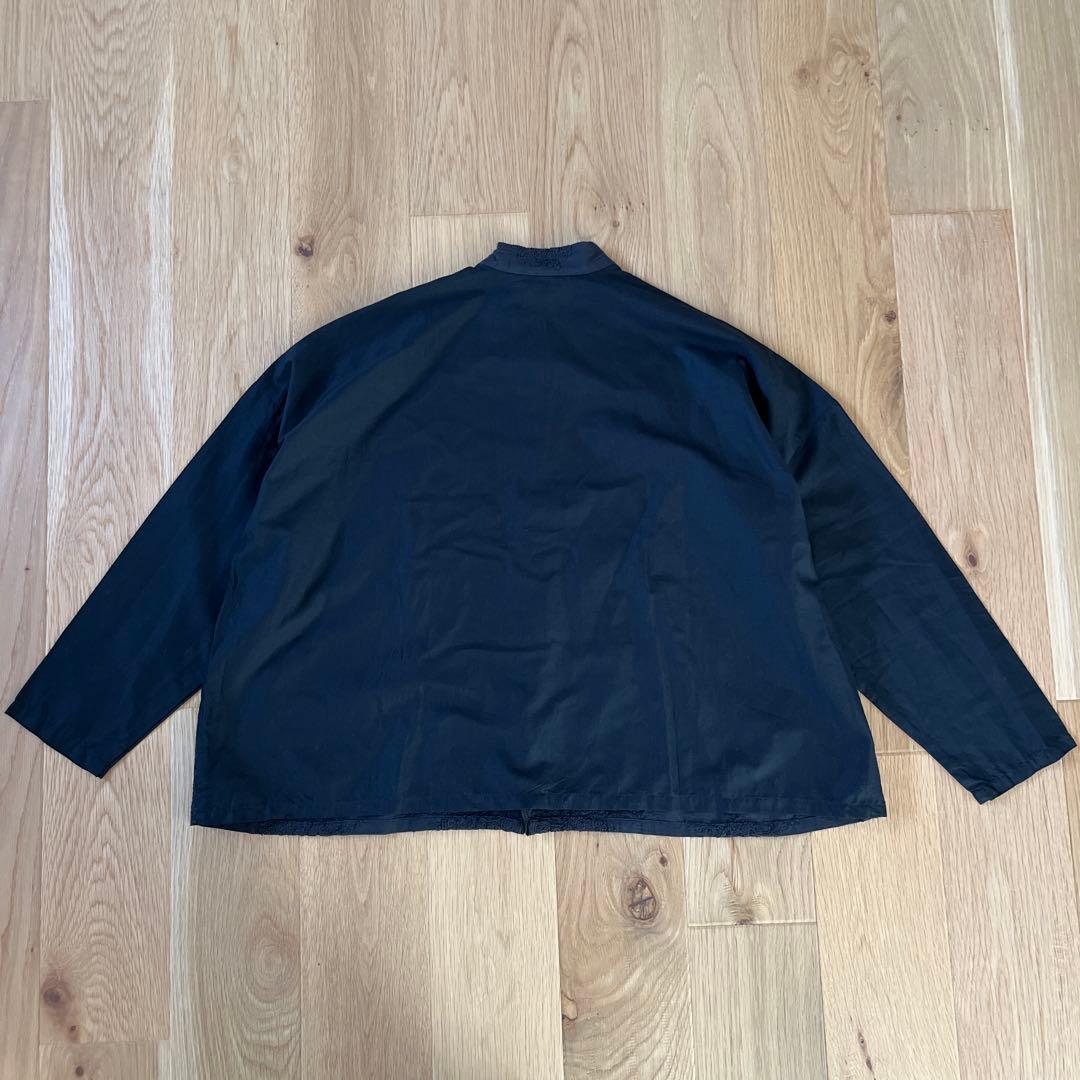 ミズイロインド　mizuiro ind レーススタンドカラーワイドシャツ 黒