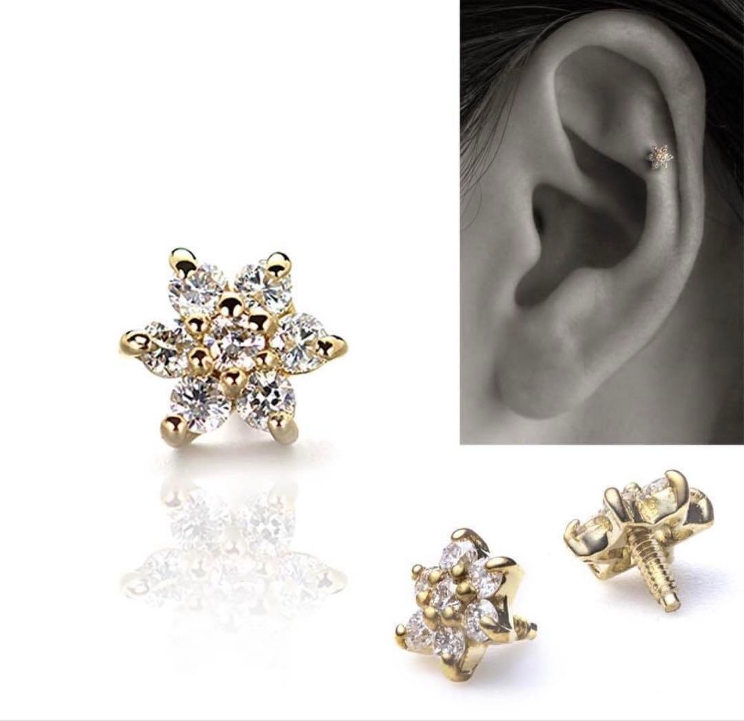 PICOLLET K18YG/PT ダイヤモンドフラワーピアス