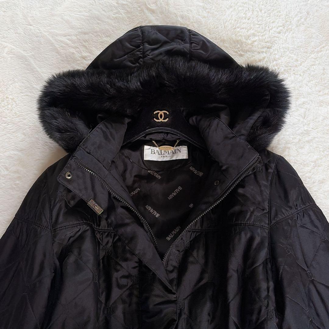 美品✨【バルマン】3wayシルク100%リアルファー総ロゴ中綿ダウンロングコート