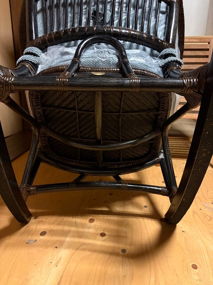 【けろよん】KAZAMA ロッキングチェア フェルテ 籐椅子 グレー クッ