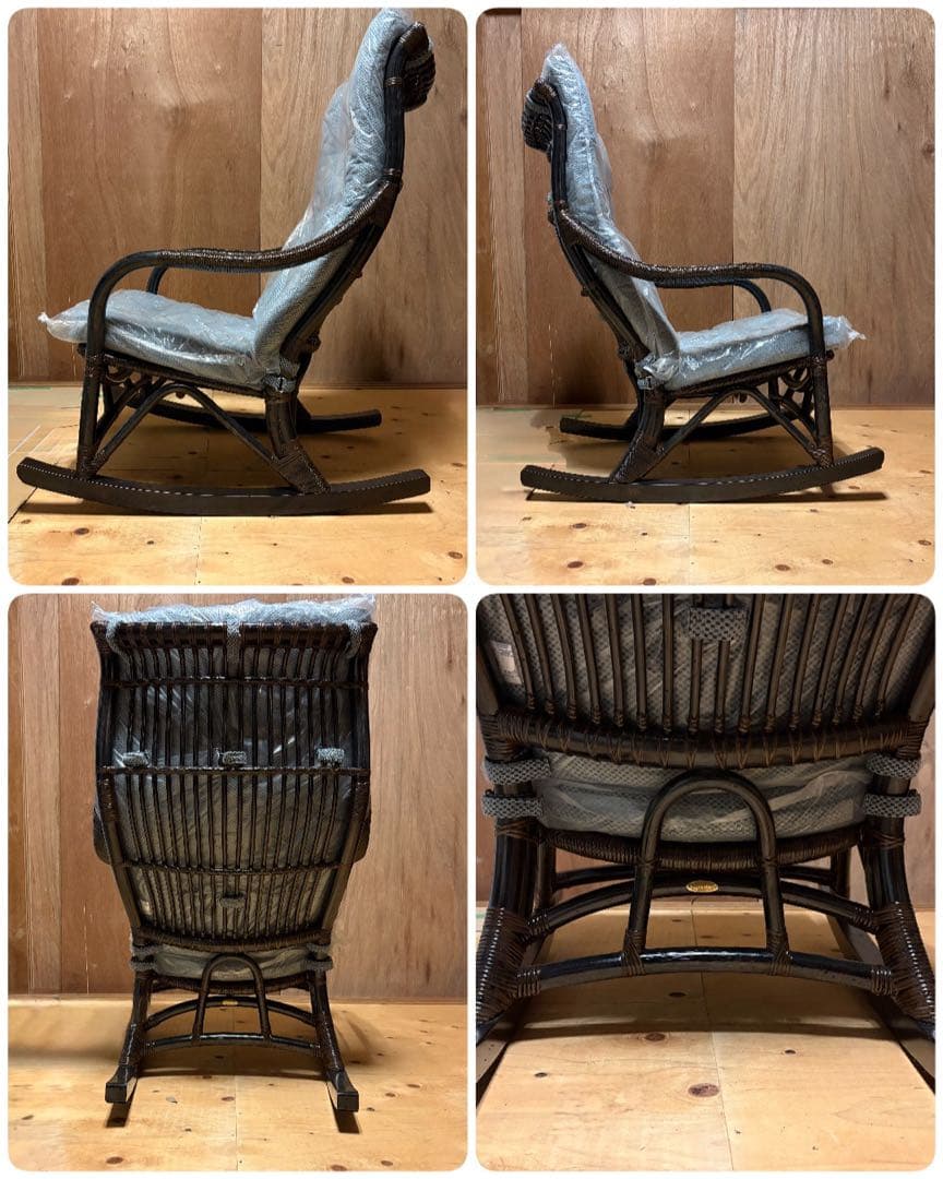 【けろよん】KAZAMA ロッキングチェア フェルテ 籐椅子 グレー クッ