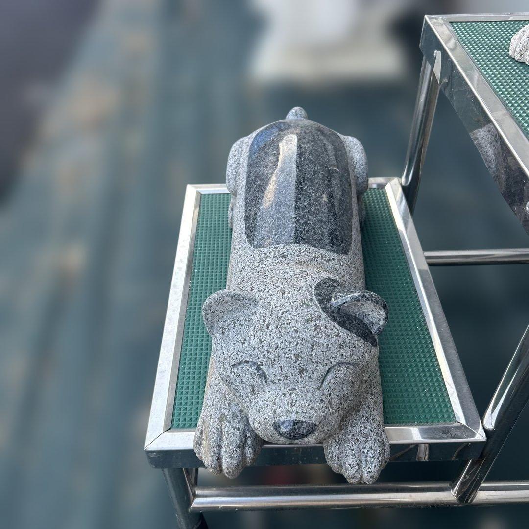 天然御影石 犬モチーフ石彫 水鉢・花器 置物 庭園装飾