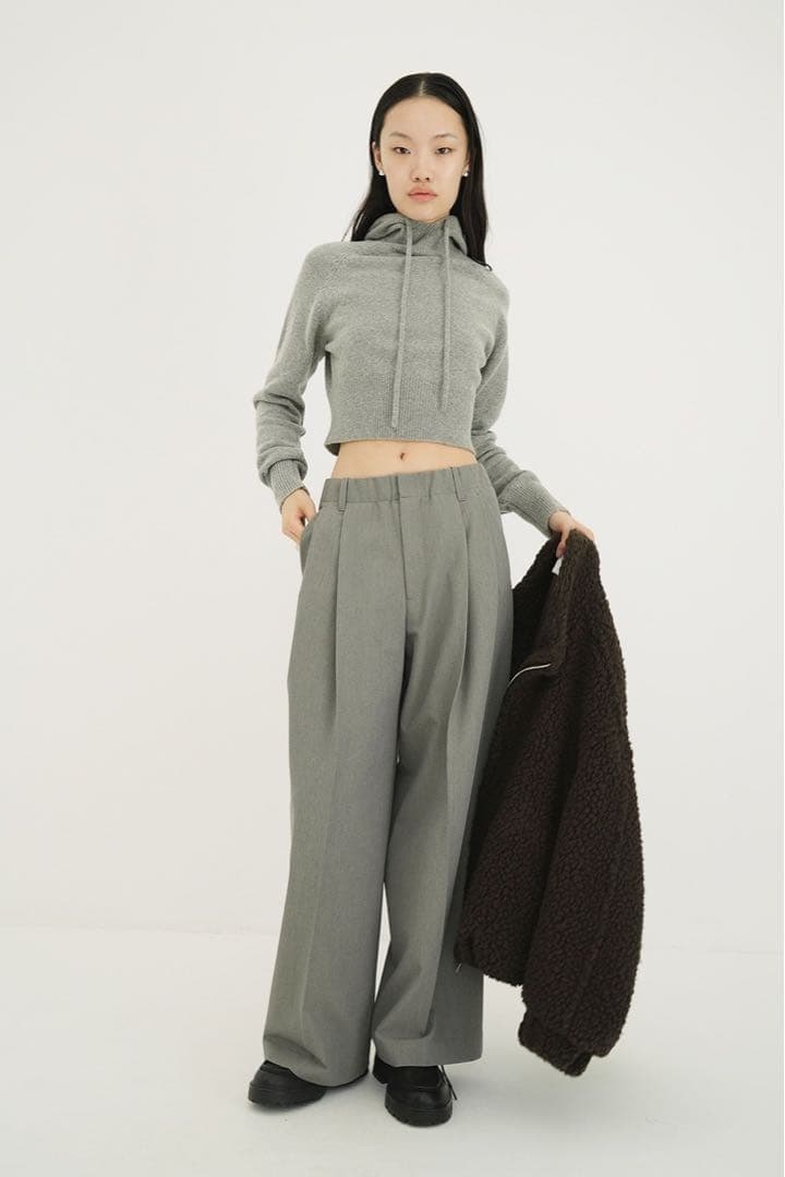 トップス CLANE SHORT KNIT HOODIE