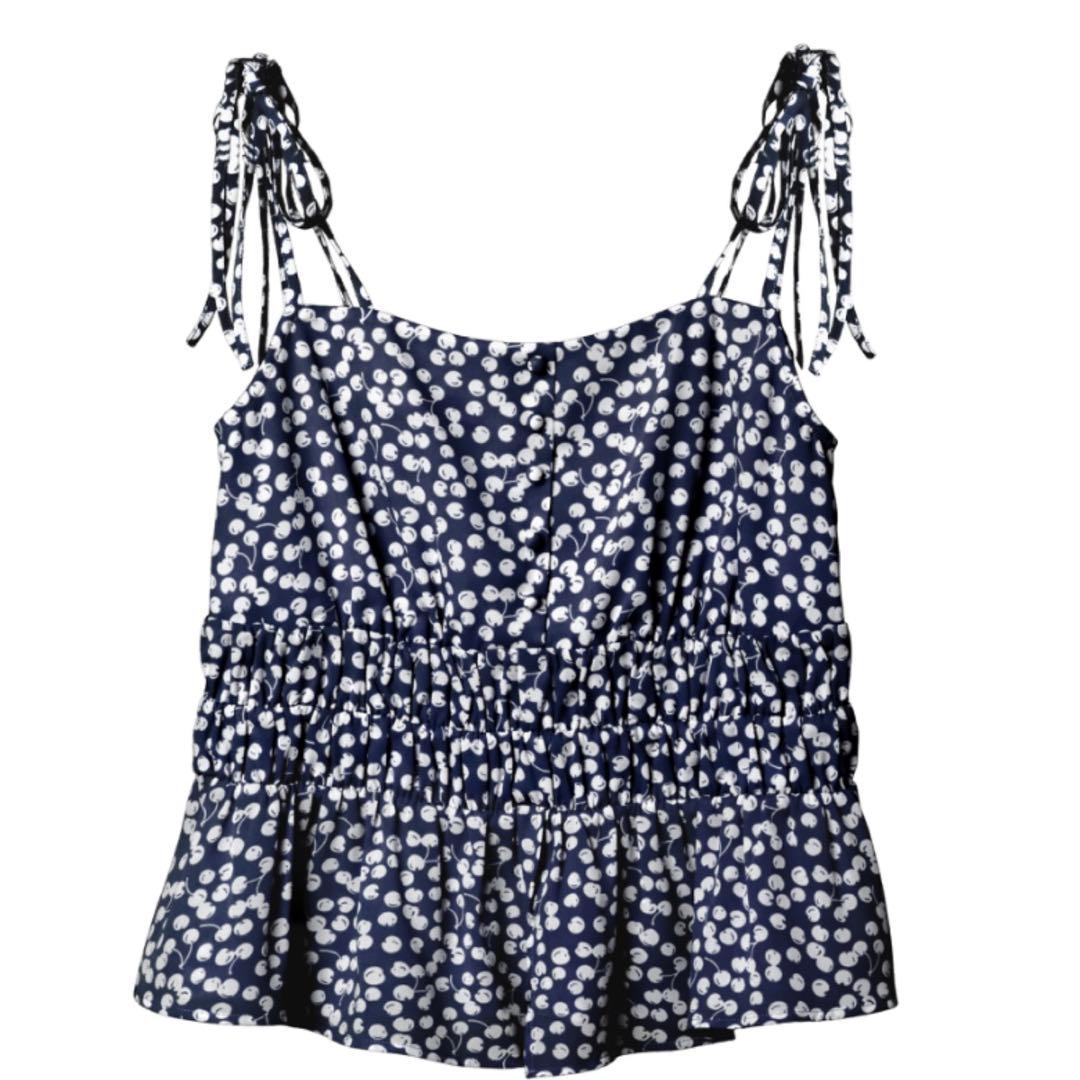 トップス Her lip to-Cherry Pattern Strap Top-navy