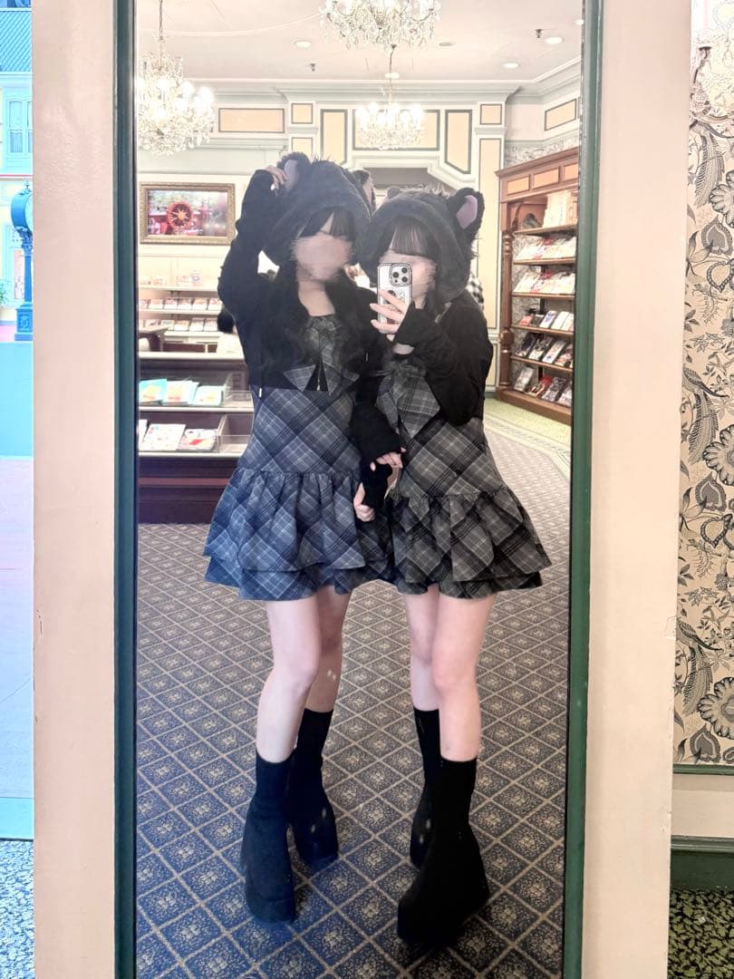 BUBBLES チェックパーカーワンピース S ブラック