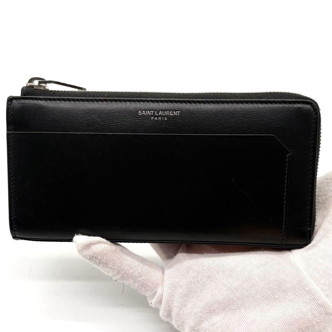 【未使用級】サンローラン 長財布 L字ジップ レザー　ロゴ 付属品完備 ブラック