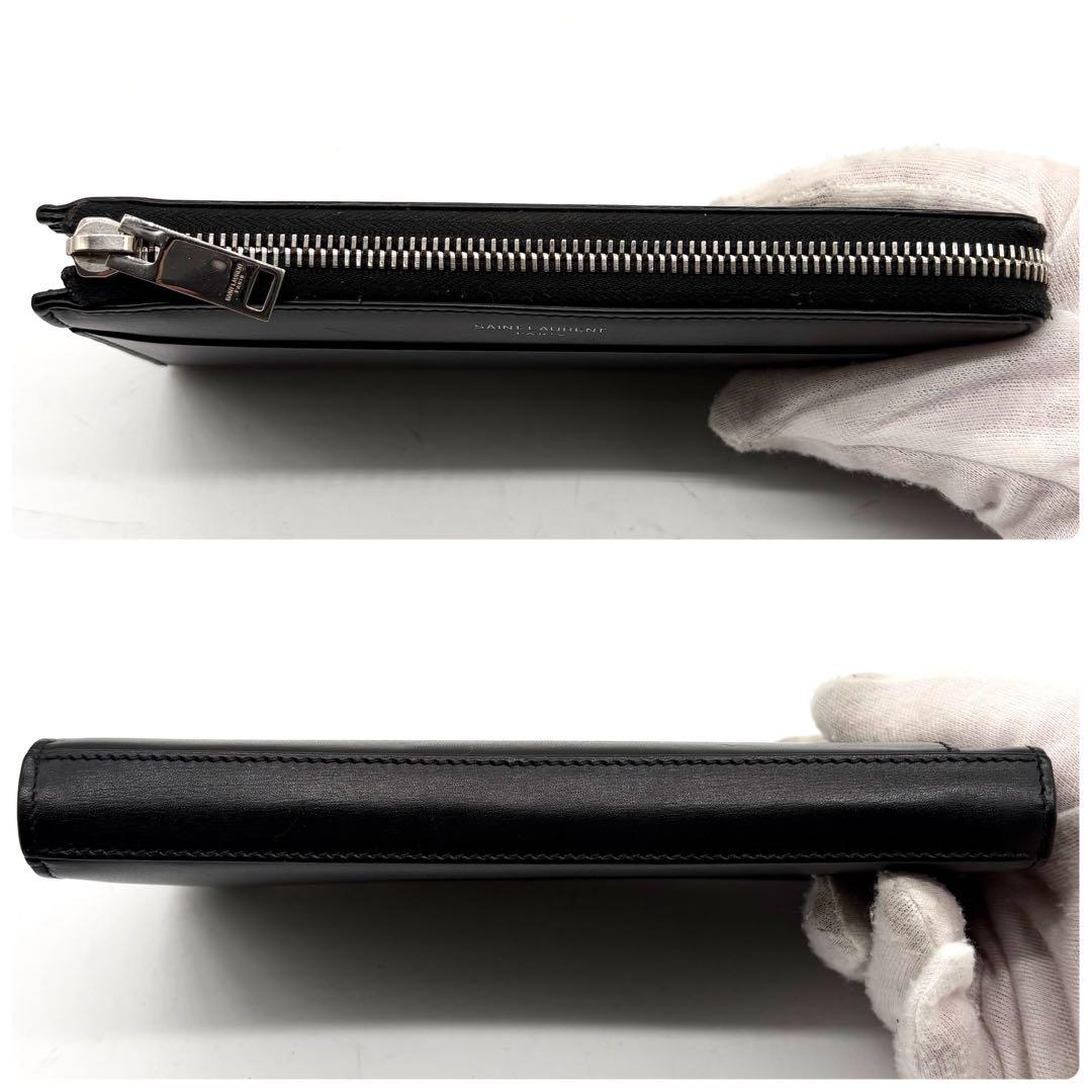 【未使用級】サンローラン 長財布 L字ジップ レザー　ロゴ 付属品完備 ブラック