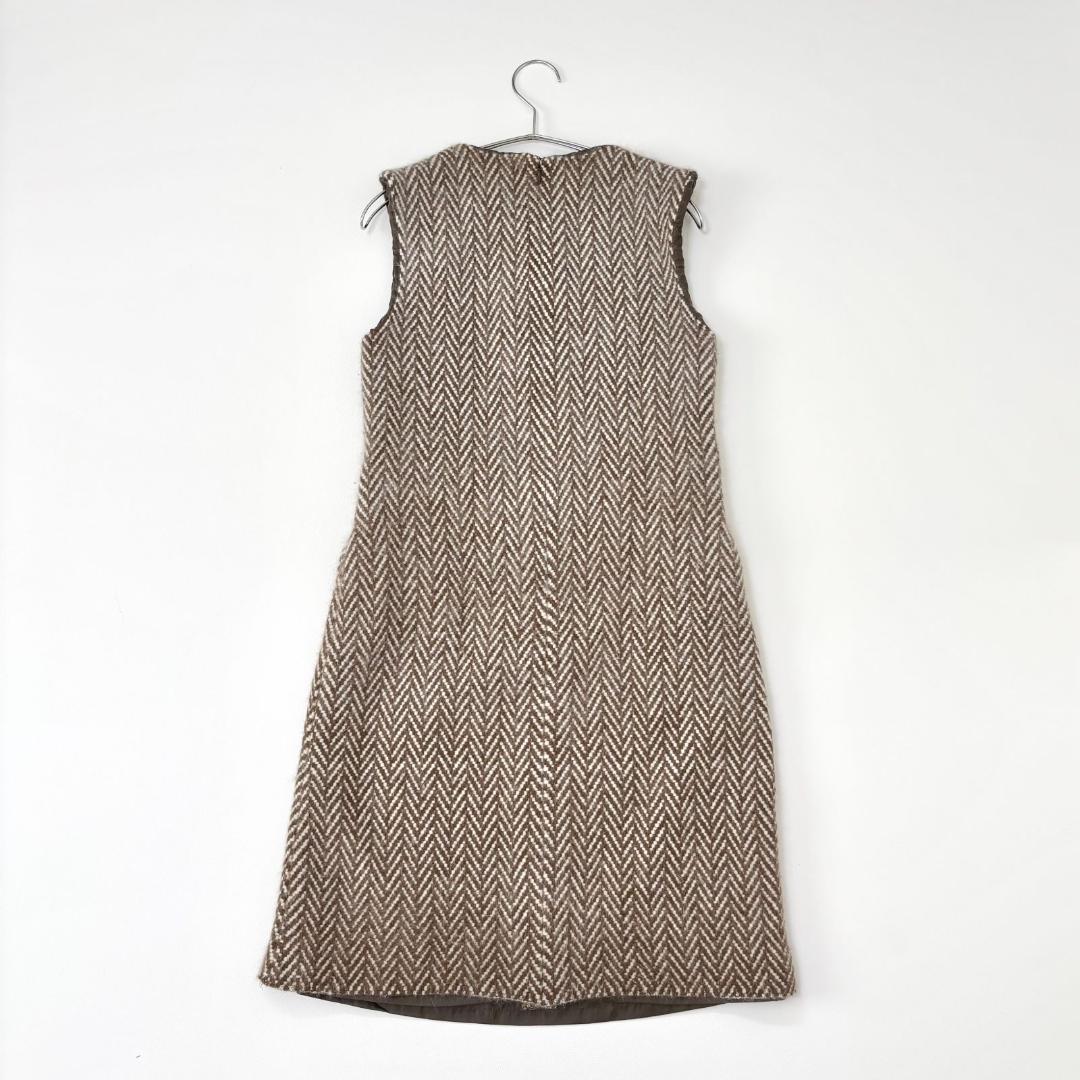 ミナペルホネン abeille ヘリンボーン ワンピース アンゴラ混　ノースリ