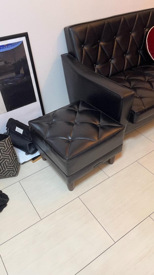 カリモク60 レザーブラック オットマン　ミッドセンチュリー