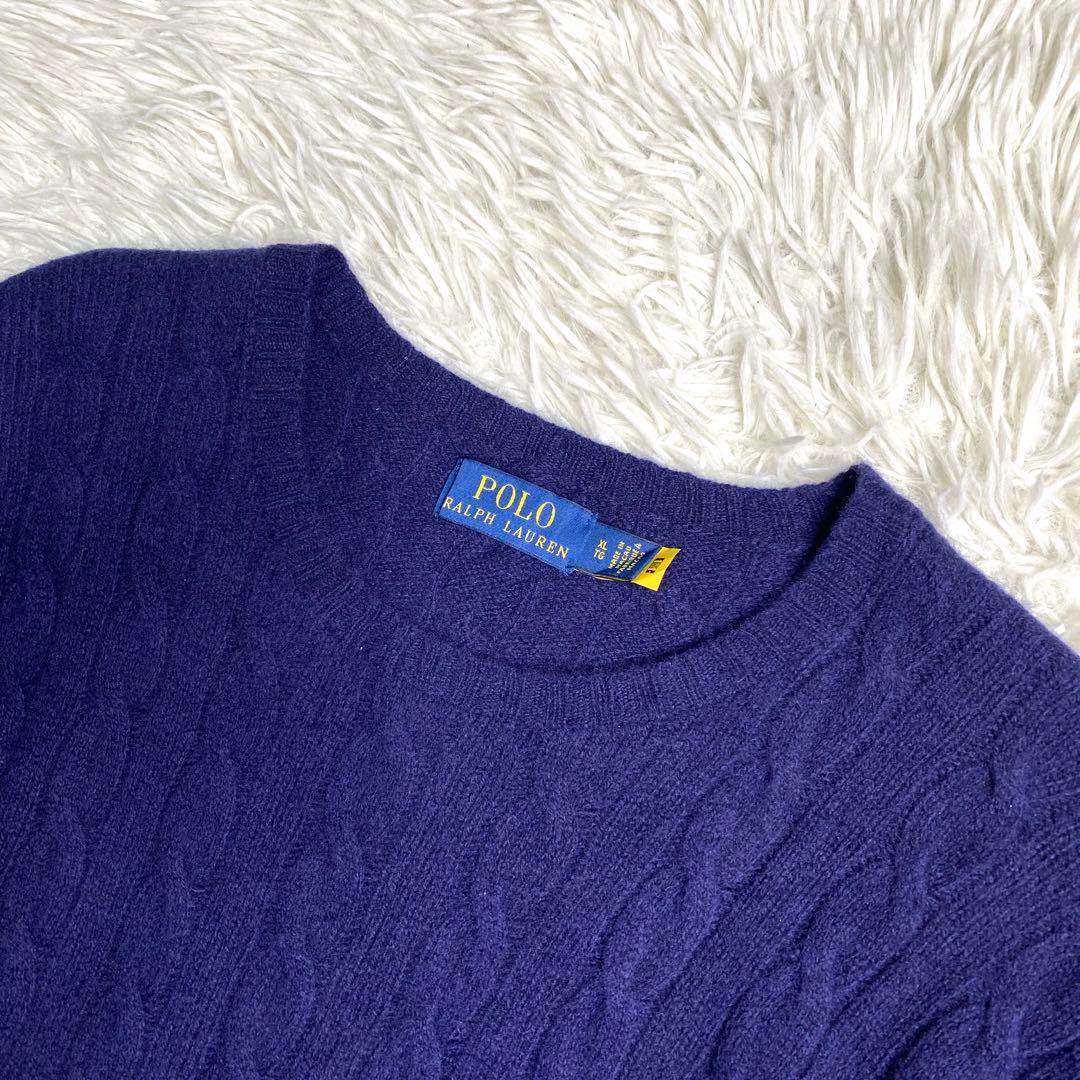 美品✨Ralph Lauren 現行 QR ケーブル ニット カシミヤ XL 紺
