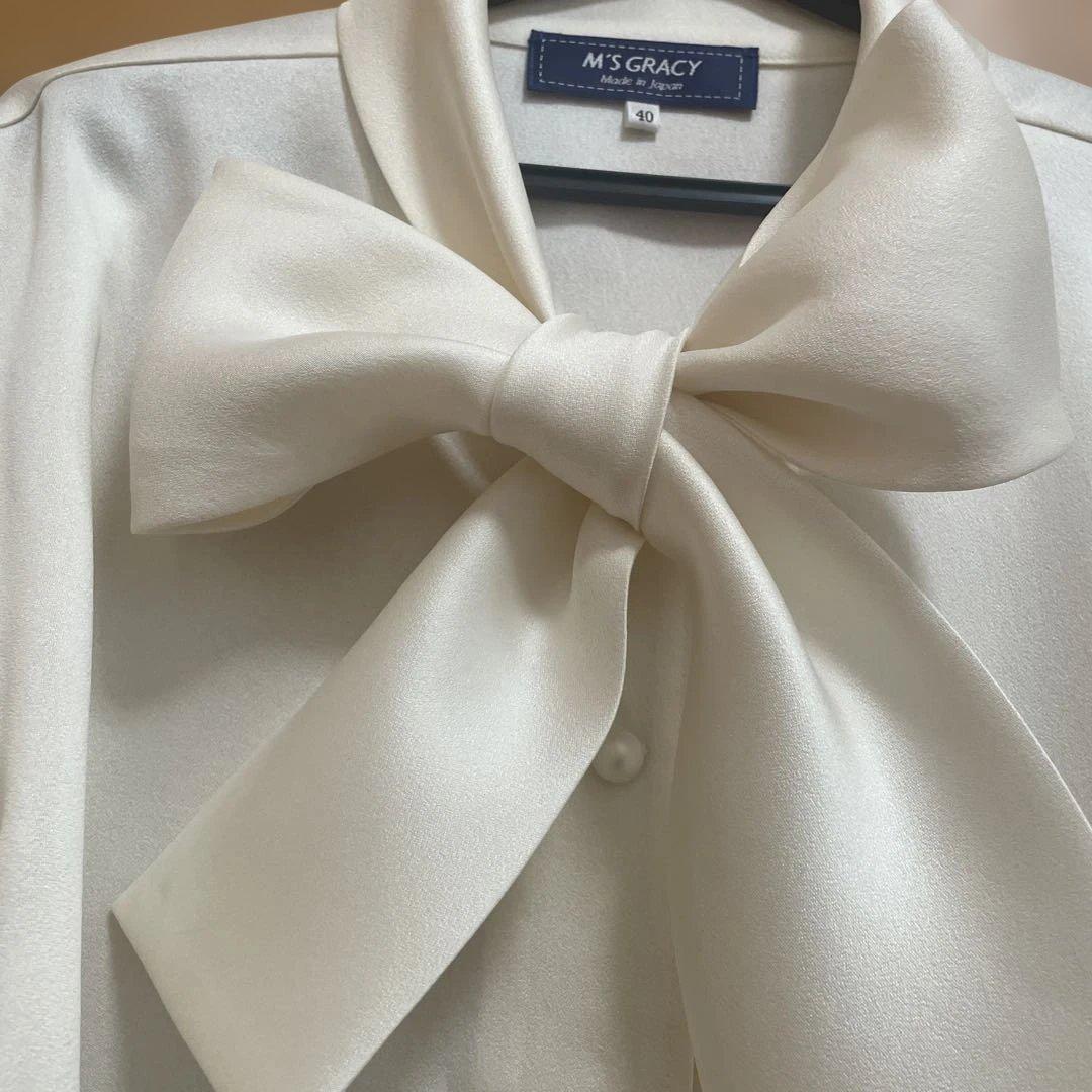 M'S GRACY アイボリー リボン付きブラウス 40