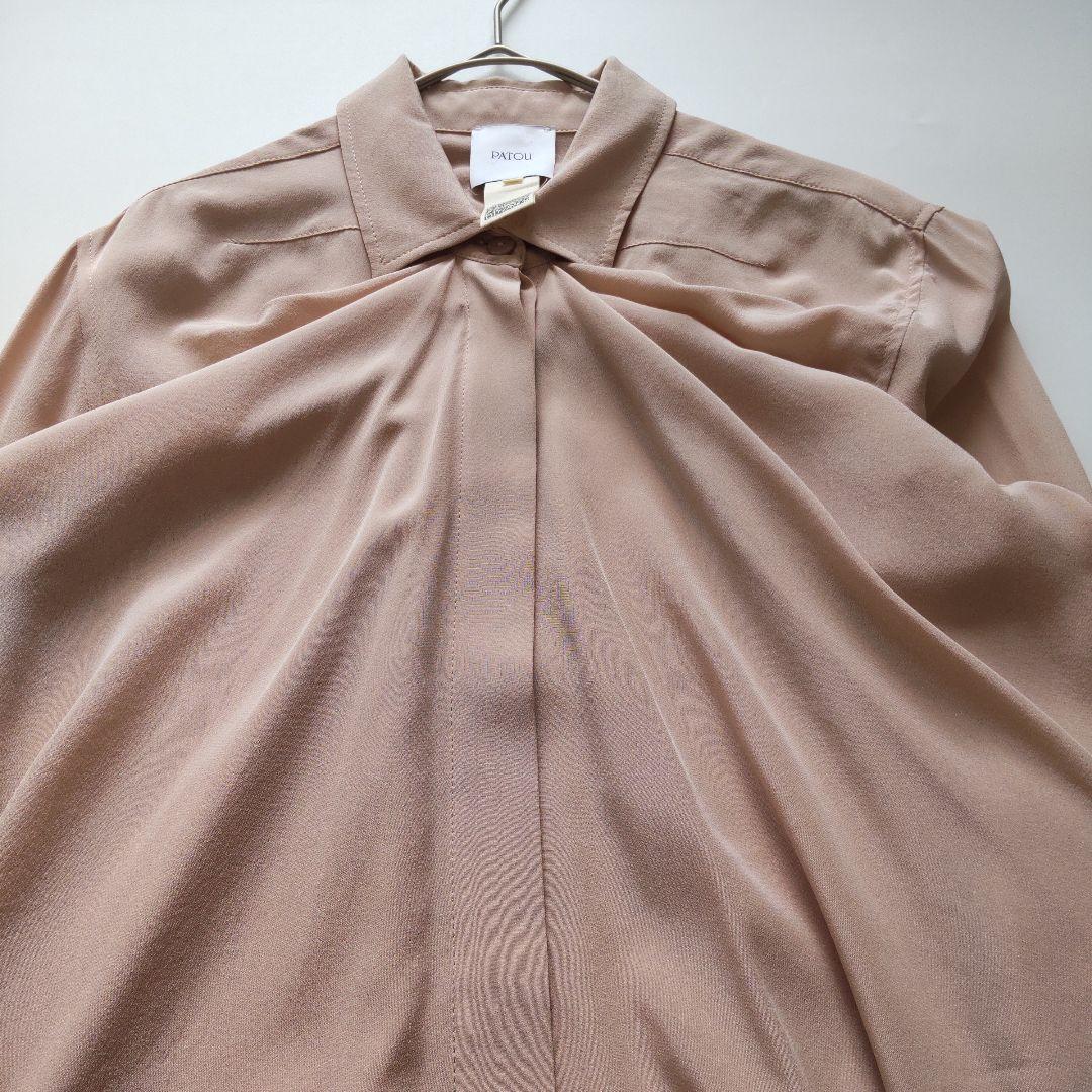 美品 PATOU パトゥ シルク ドレープ ブラウス シャツ ピンク 長袖 36