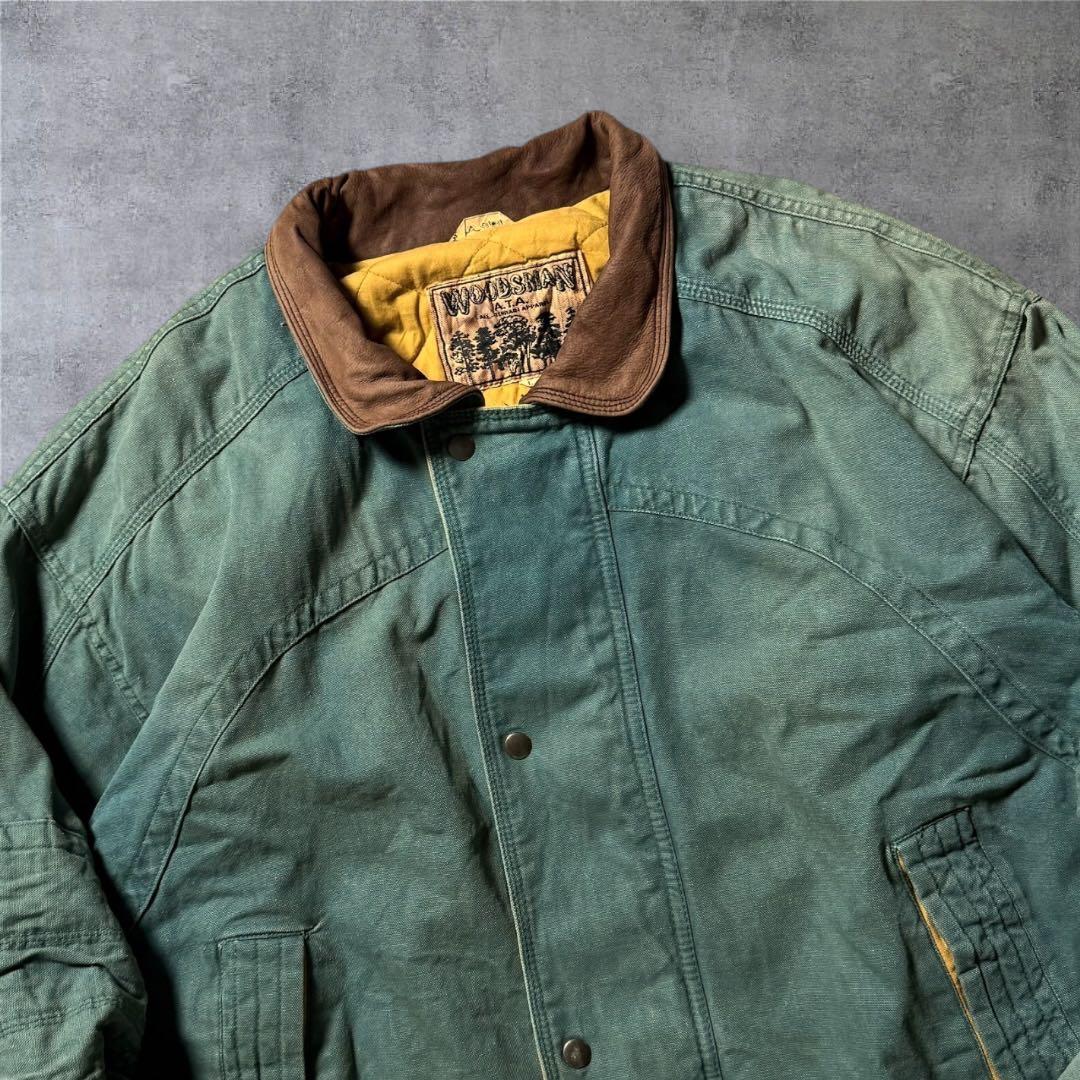 2305古着90年代WOODSMANダックジャケット短丈レザー鬼フェード雰囲気系
