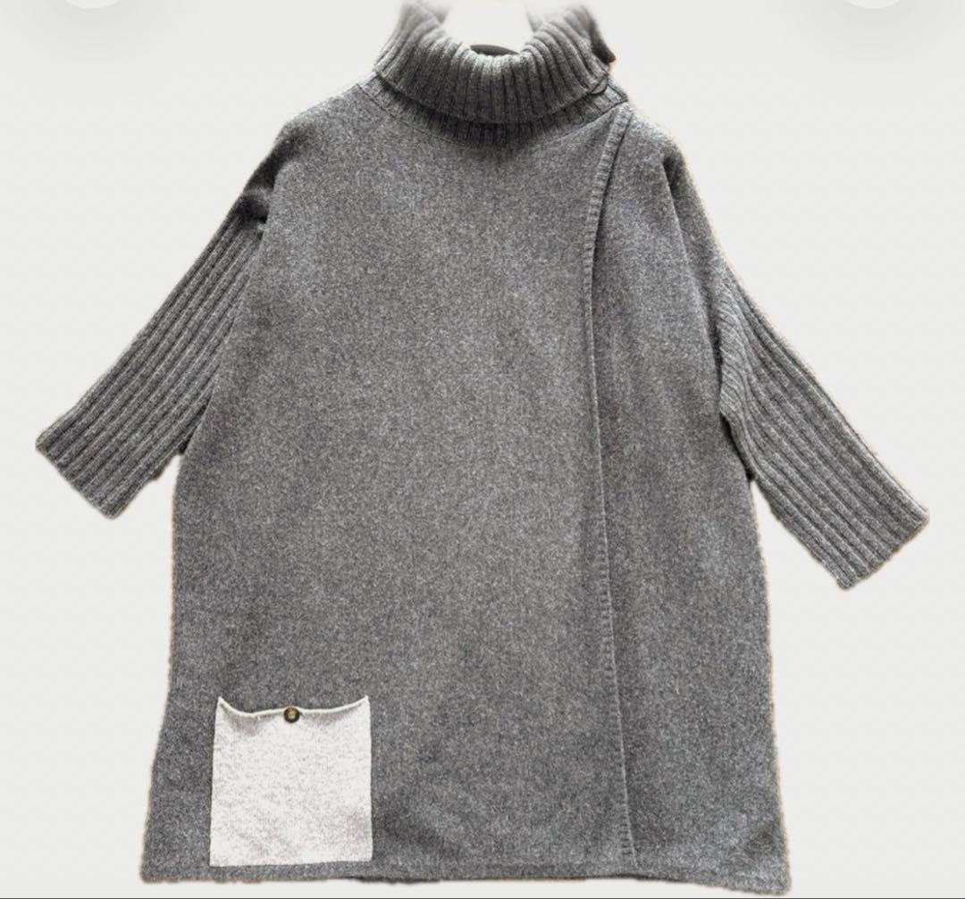 アニオナ Agnona ホワイトカシミヤ ダークグレー ニット ボタン付き