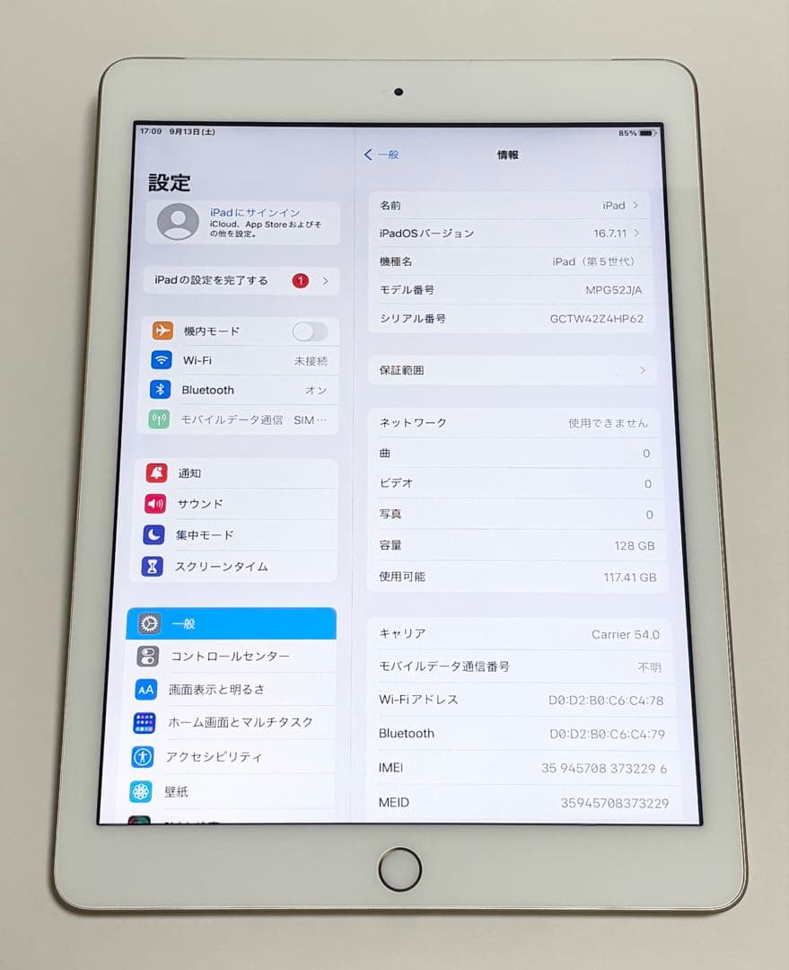 M*様 Apple iPad◆第5世代Wi-Fi+Cellular 128GB/