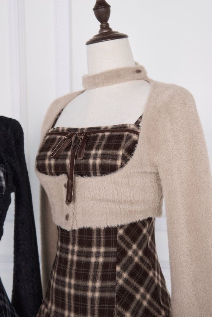 BunnyLis ファーボレロ×チェックミニワンピ