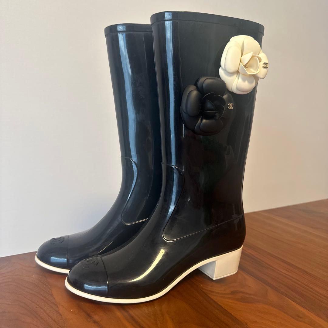 セール！CHANEL シャネル カメリアレインブーツ 長靴 36 レインシューズ