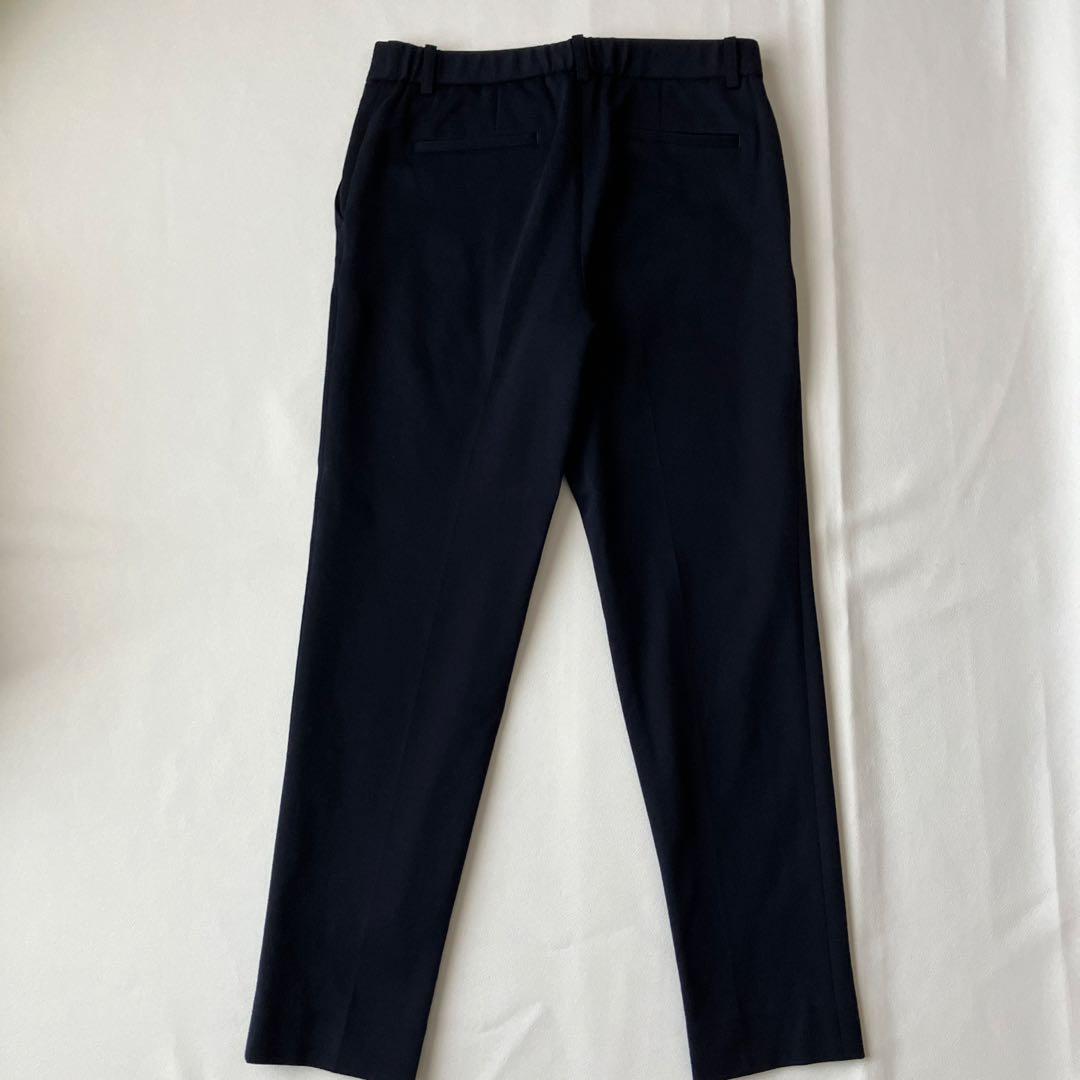 新品【アオキ　LES MUES】ネイビー ノーカラー パンツスーツ　レディース