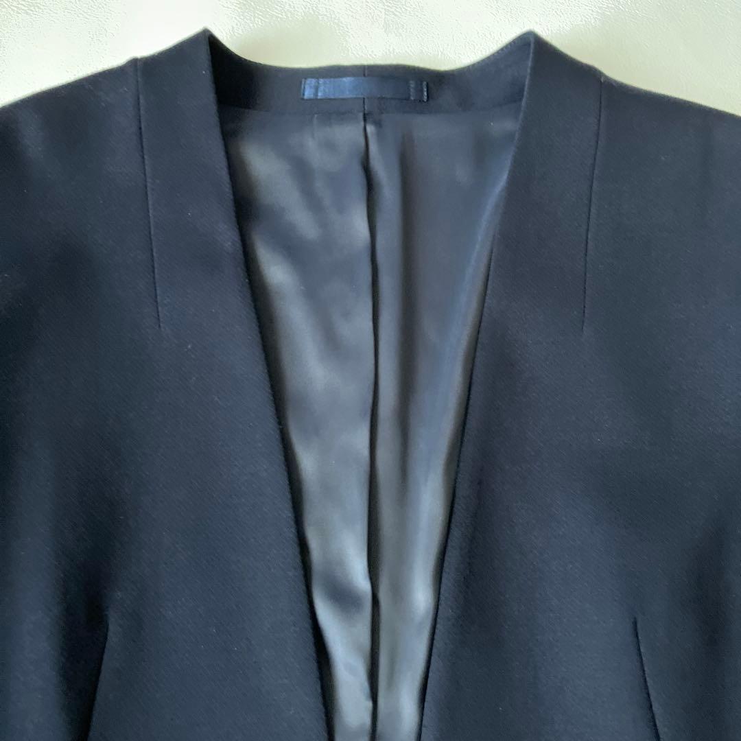 新品【アオキ　LES MUES】ネイビー ノーカラー パンツスーツ　レディース