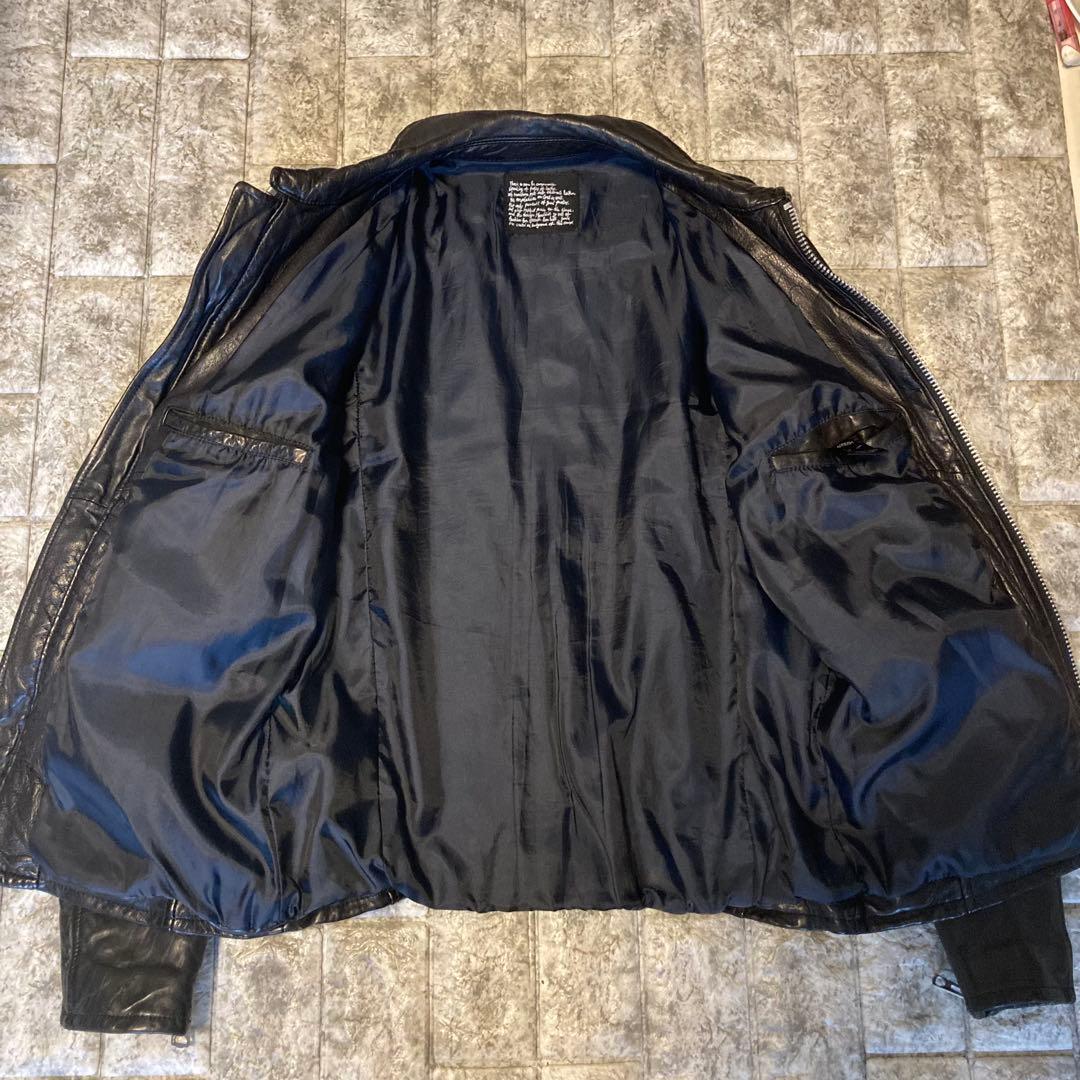 ナノユニバース レザージャケット ライダース 羊革 黒 襟 シングル