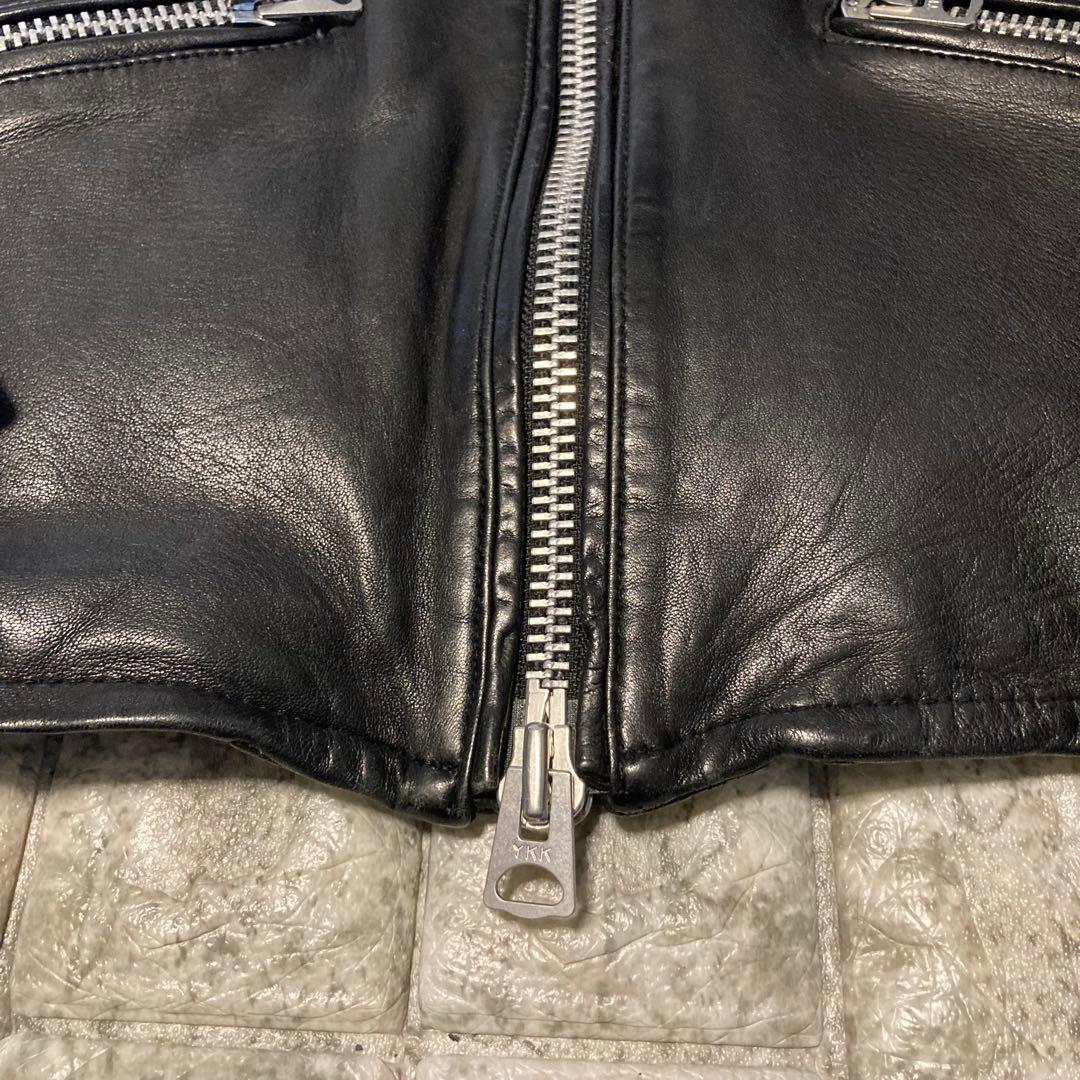 ナノユニバース レザージャケット ライダース 羊革 黒 襟 シングル