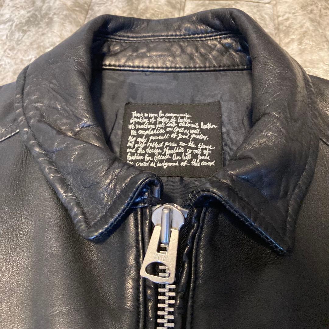 ナノユニバース レザージャケット ライダース 羊革 黒 襟 シングル