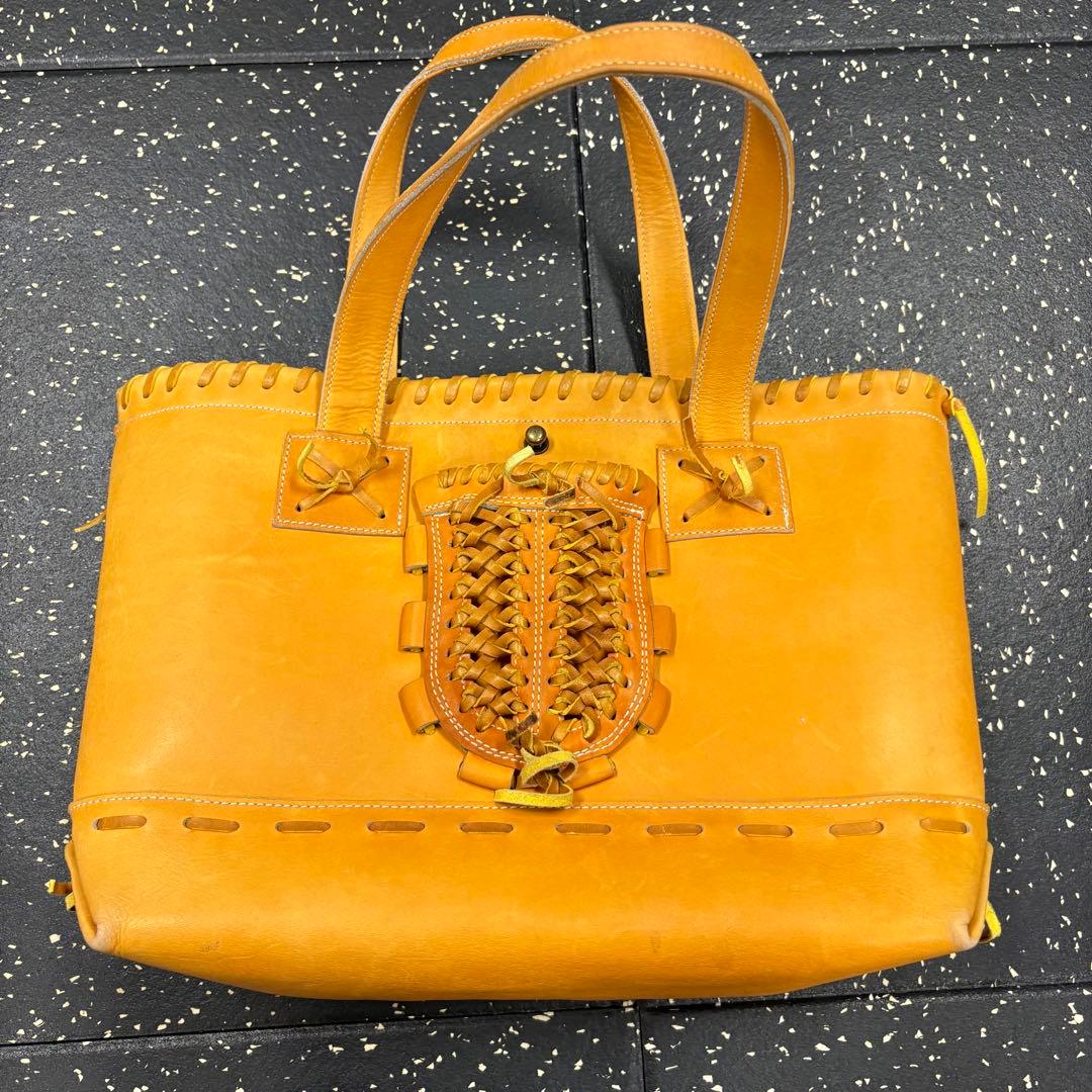 や*ち様 久保田スラッガー　オレンジ色 レザー トートバッグ 中型