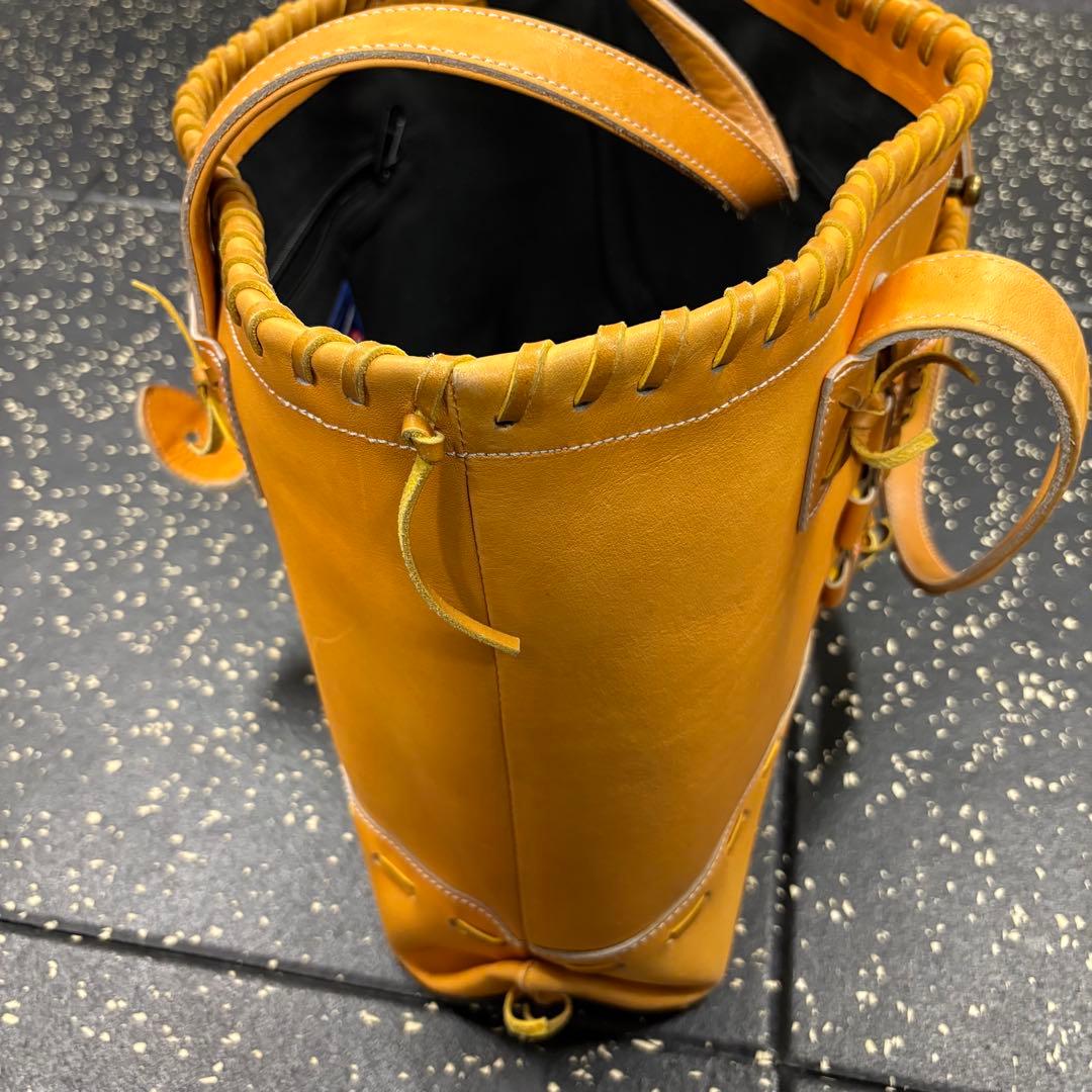 や*ち様 久保田スラッガー　オレンジ色 レザー トートバッグ 中型