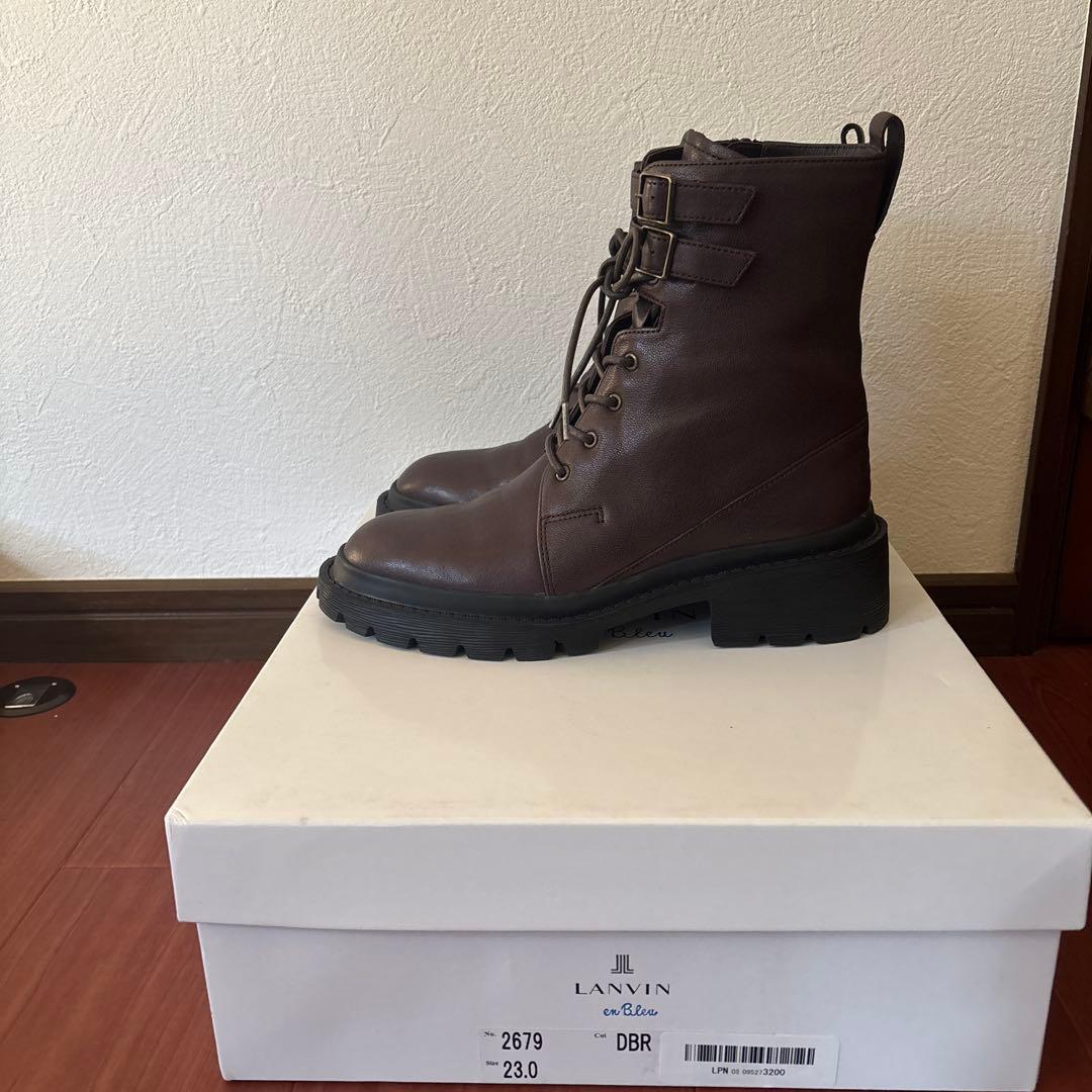 ランバンオンブルー　タンクソールレースアップ　ショートブーツ ブラウン