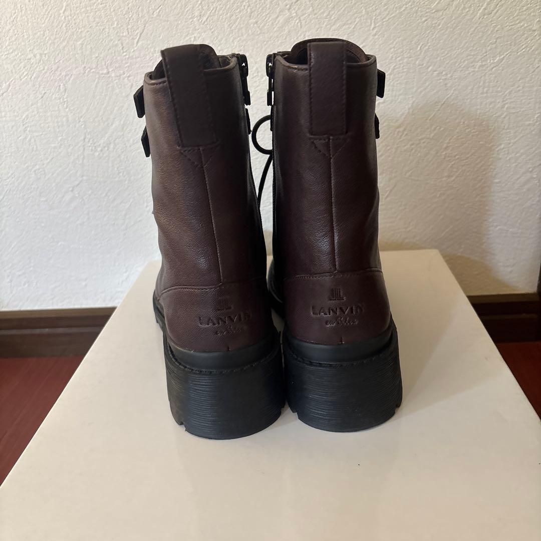 ランバンオンブルー　タンクソールレースアップ　ショートブーツ ブラウン