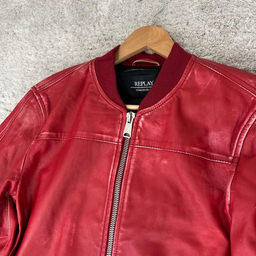 REPLAY リプレイ　レザージャケット　レッド　イタリア製　Lサイズ