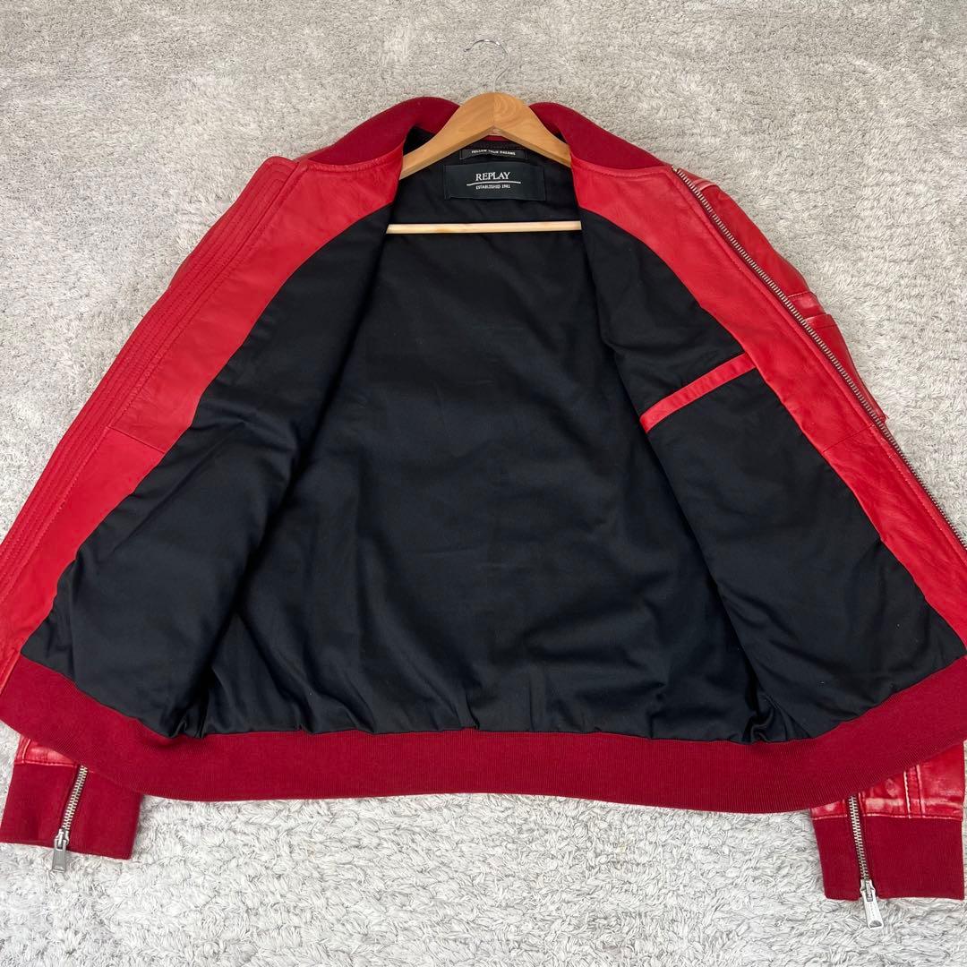 REPLAY リプレイ　レザージャケット　レッド　イタリア製　Lサイズ