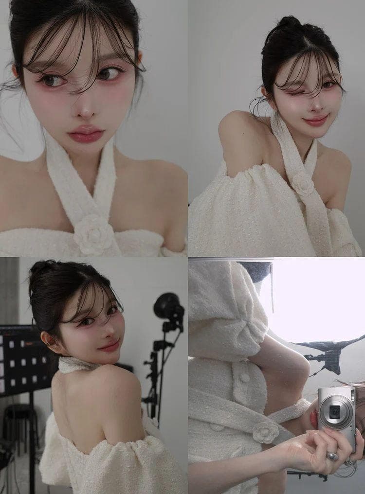 ダーリッチ darich ホルターネックオフショルツイードトップス サックス